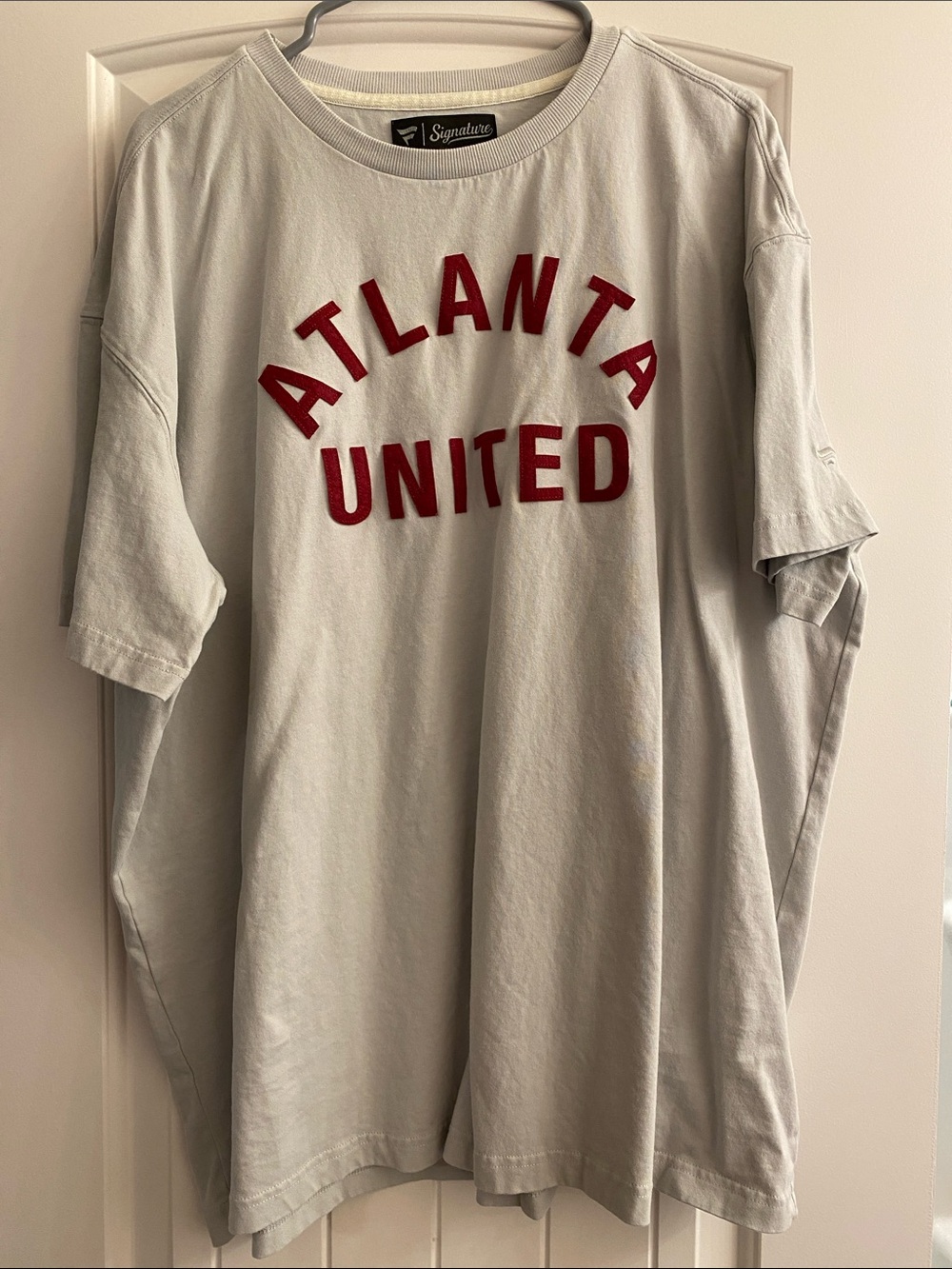 Fanatics Light Gray Short Sleeve Tee with Red Atlanta United Lettering